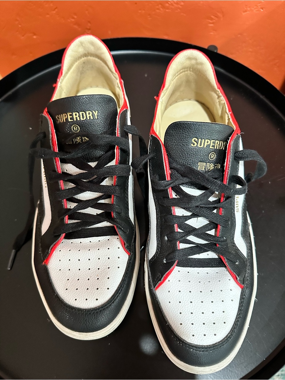 Superdry Men's Black & White Low-Top Sneakers with Red Trim